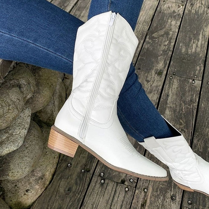 Women's Embroidered Mid-Calf Pointed-Toe Cowboy Boots