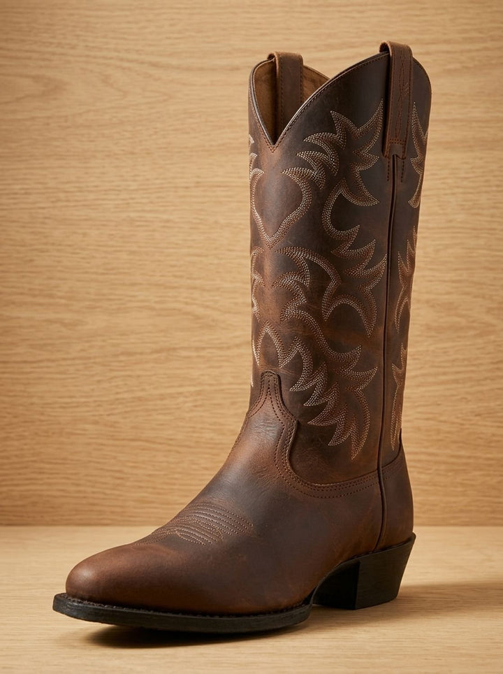 Women's Embroidered Mid-Calf Western Cowboy Boots Pointed-Toe Block Heel