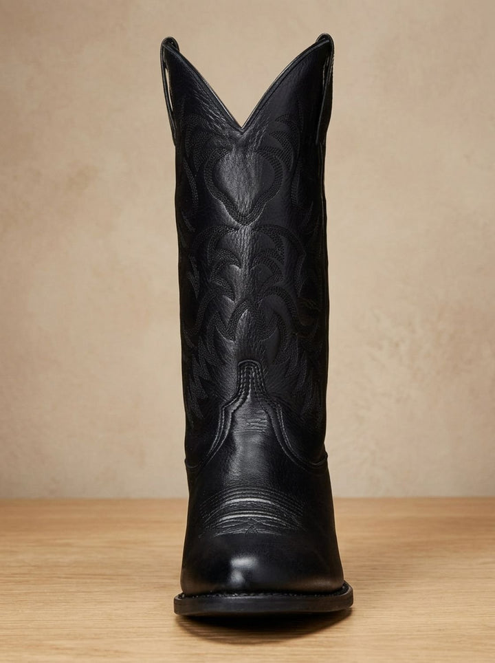 Women's Embroidered Mid-Calf Western Cowboy Boots Pointed-Toe Block Heel