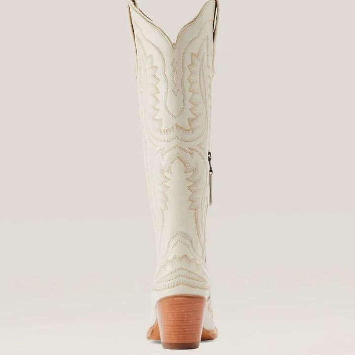 Women's Embroidered Pointed-Toe Cuban Heel Tall Cowboy Boots - Off-White