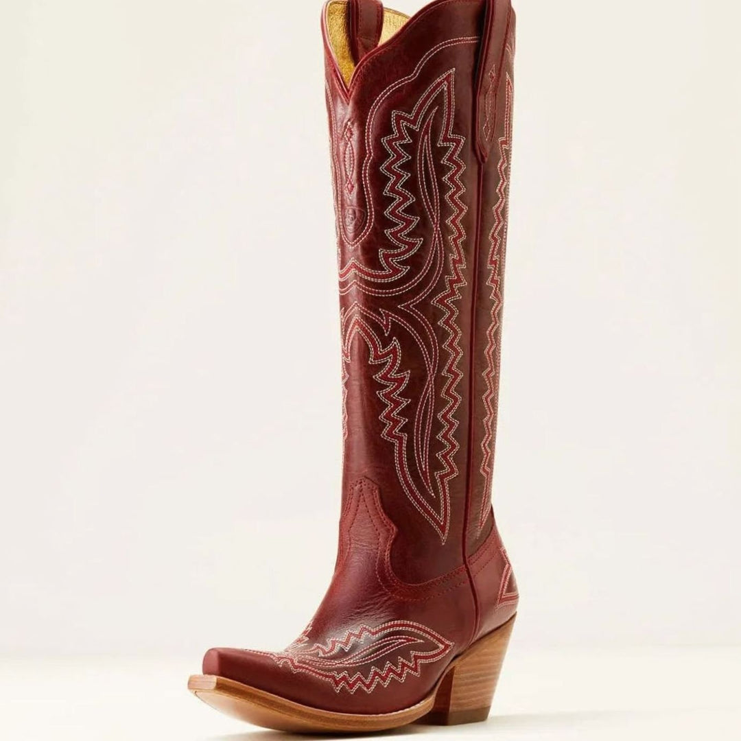 Women's Embroidered Pointed-Toe Cuban Heel Tall Cowboy Boots