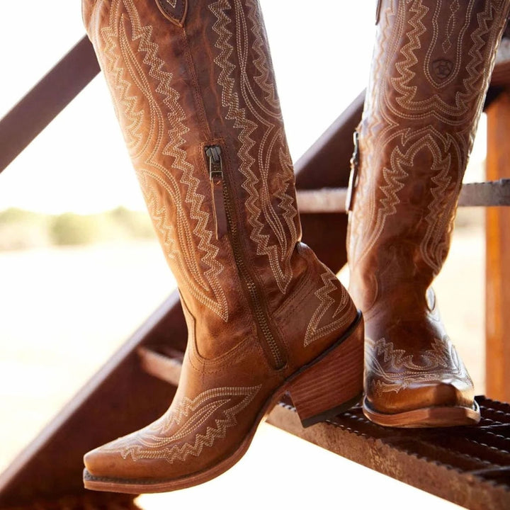 Women's Embroidered Pointed-Toe Cuban Heel Tall Cowboy Boots