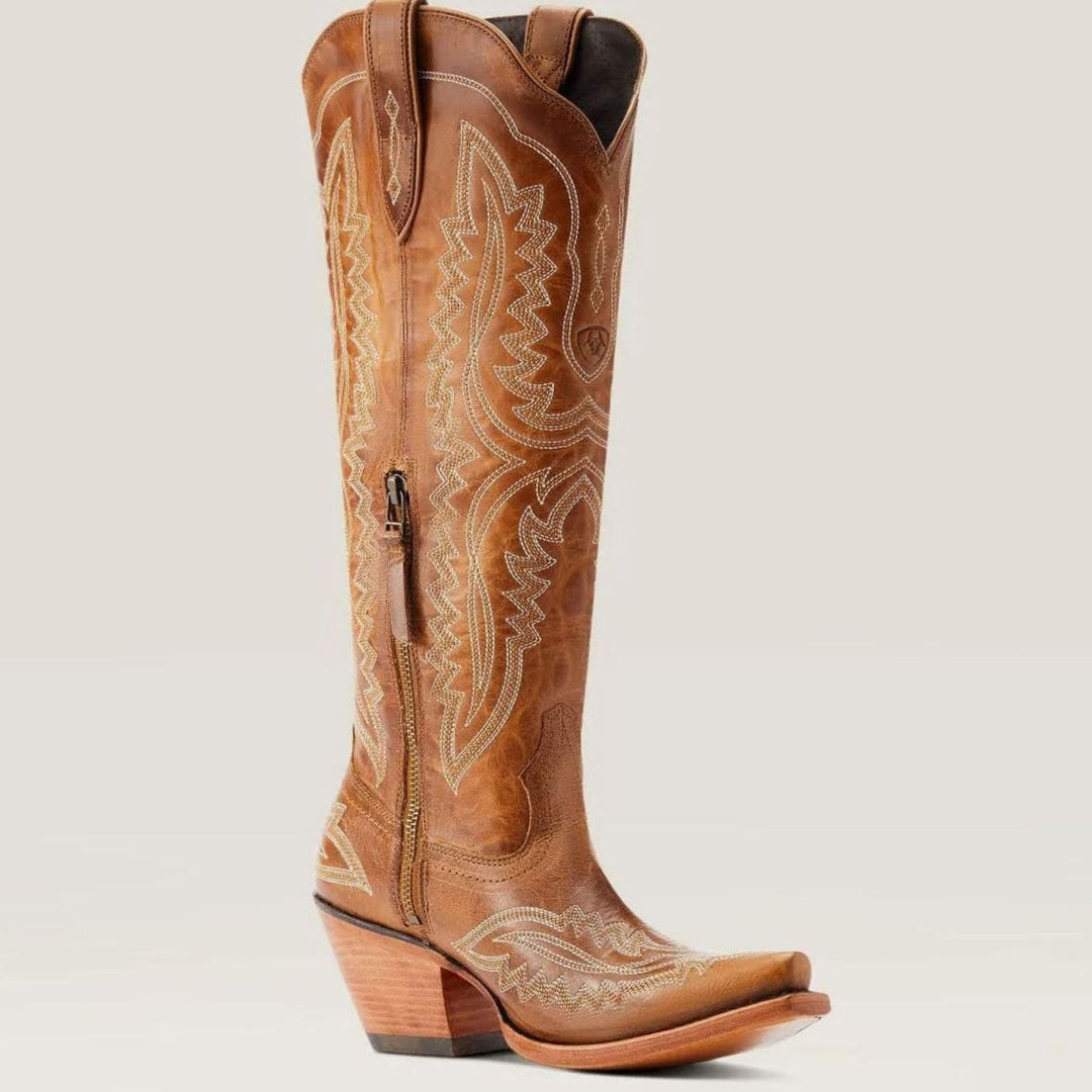 Women's Embroidered Pointed-Toe Cuban Heel Tall Cowboy Boots