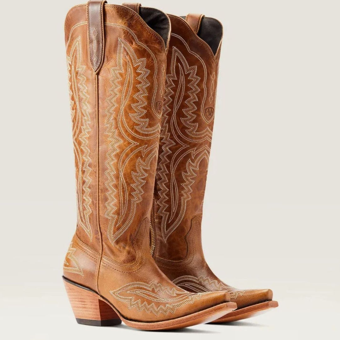 Women's Embroidered Pointed-Toe Cuban Heel Tall Cowboy Boots