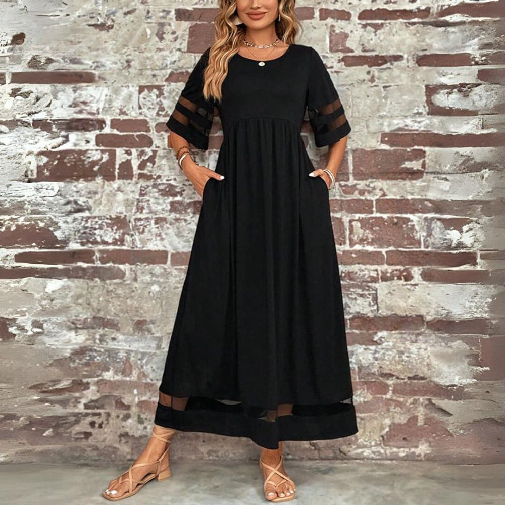 Women's Empire-Waist Mesh-Trim Elegant Dress Midi