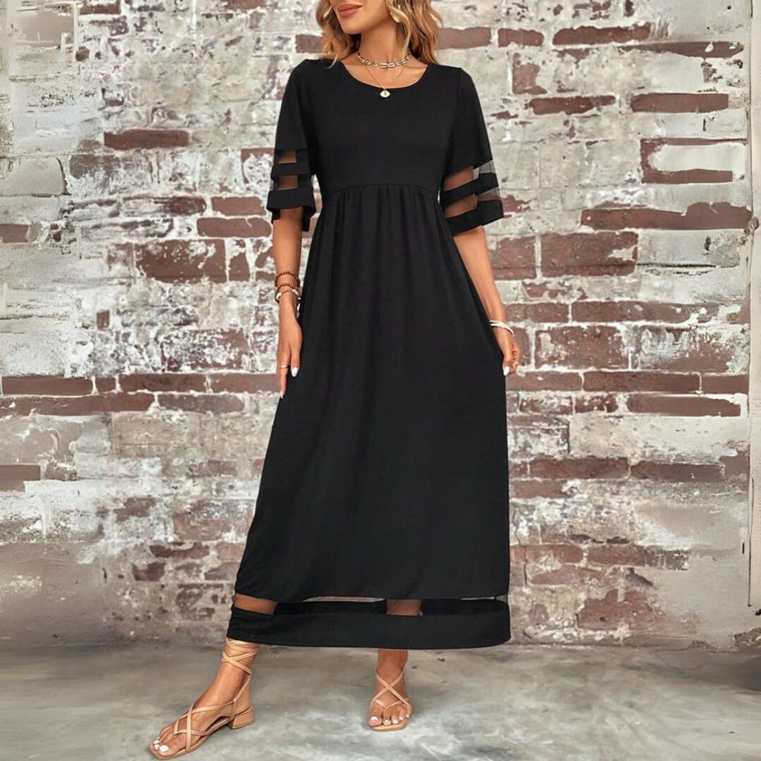 Women's Empire-Waist Mesh-Trim Elegant Dress Midi