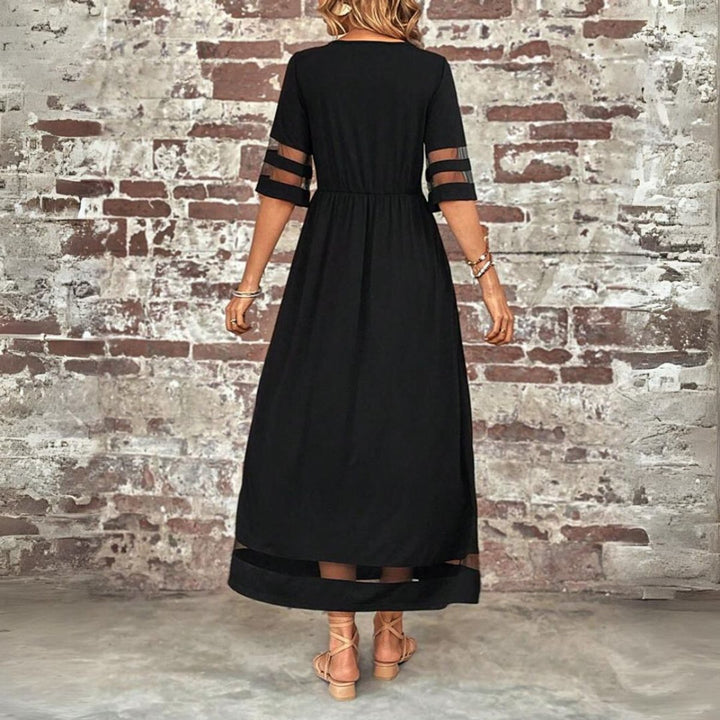 Women's Empire-Waist Mesh-Trim Elegant Dress Midi