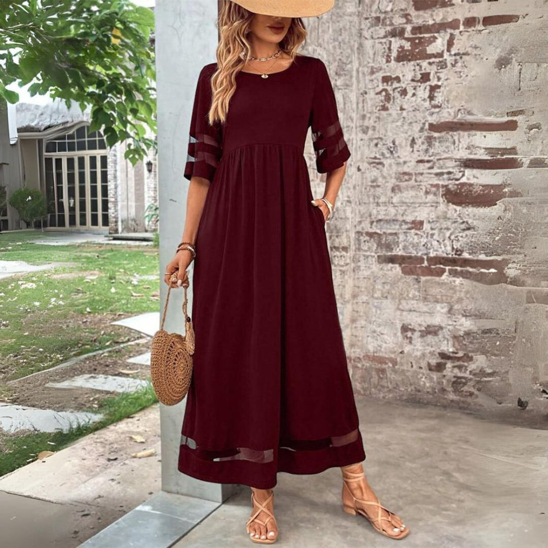 Women's Empire-Waist Mesh-Trim Elegant Dress Midi - Red