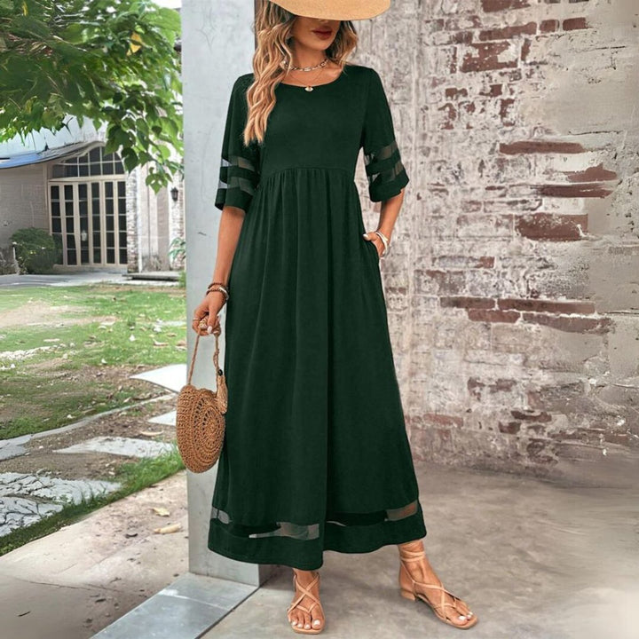Women's Empire-Waist Mesh-Trim Elegant Dress Midi - Green