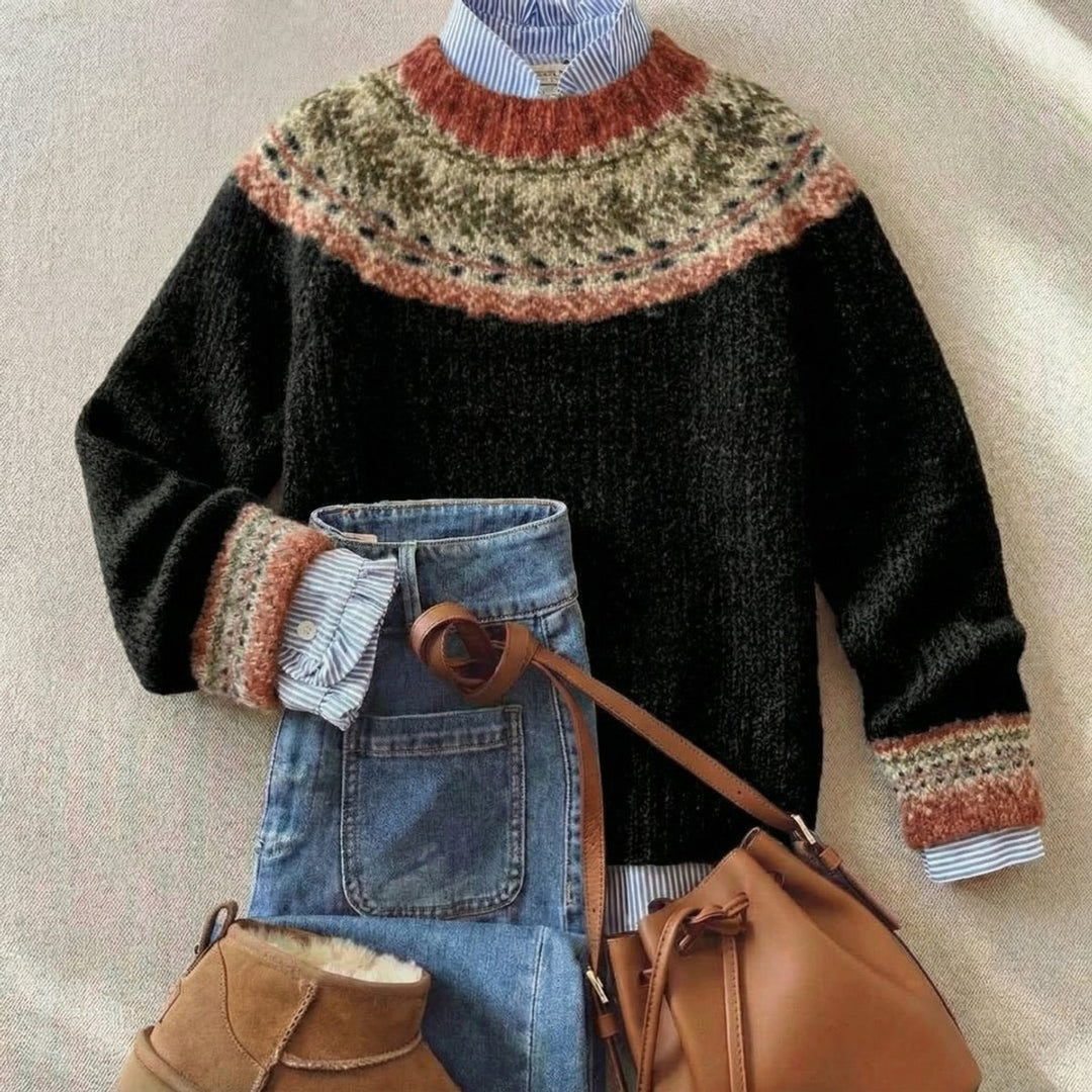 Women's Fair Isle Crewneck Knit Sweater Relaxed Fit - Black Heritage