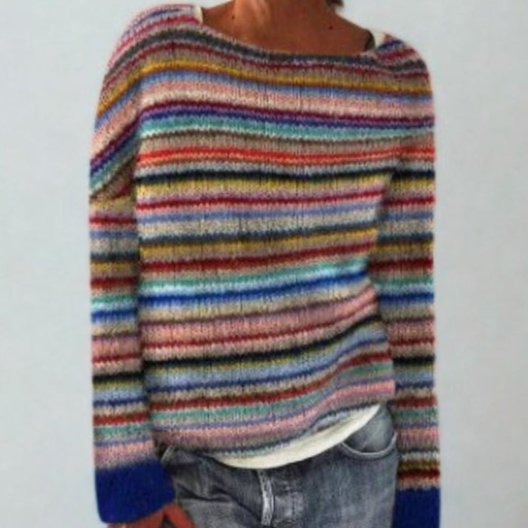 Women's Fair Isle Geometric Knit Crew Neck Pullover Sweater - Rainbow