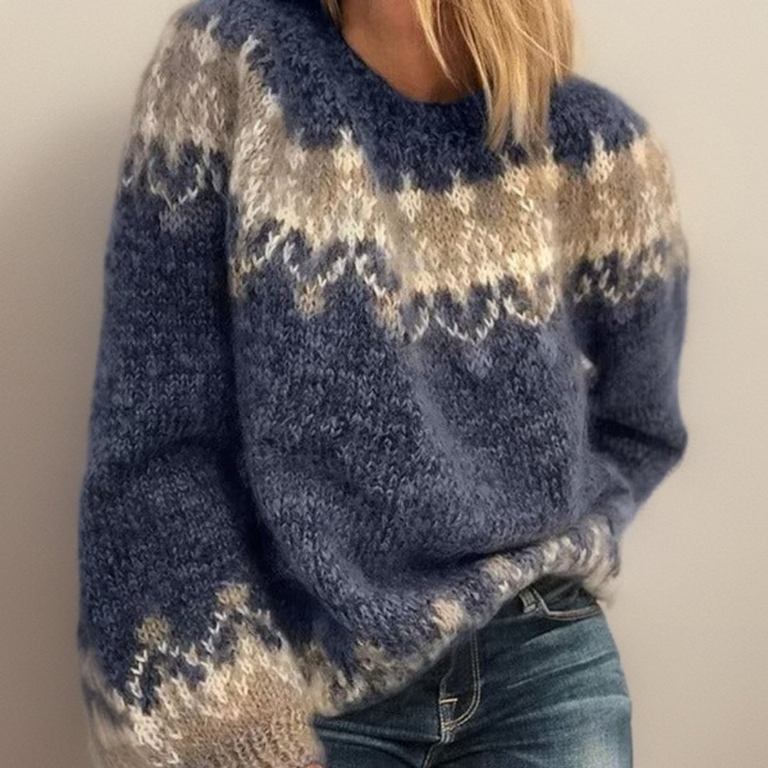 Women's Fair Isle Jacquard Knit Sweater Pullover - Blue