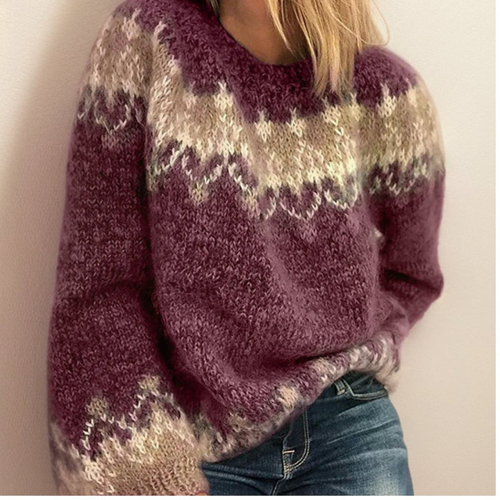 Women's Fair Isle Jacquard Knit Sweater Pullover - Red