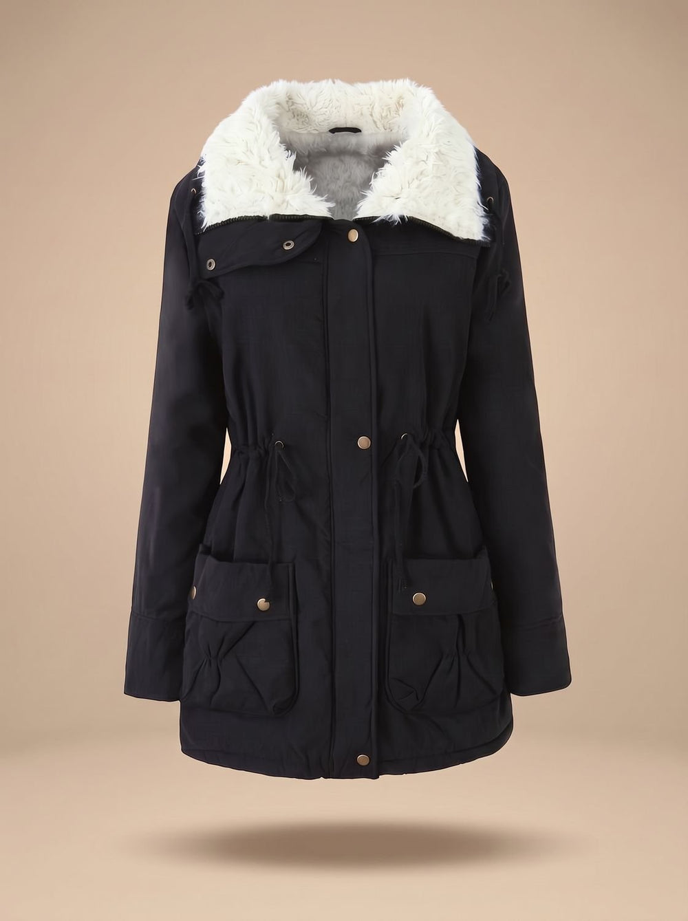 Women's Faux-Fur Collar Drawstring-Waist Insulated Parka Coat - Black