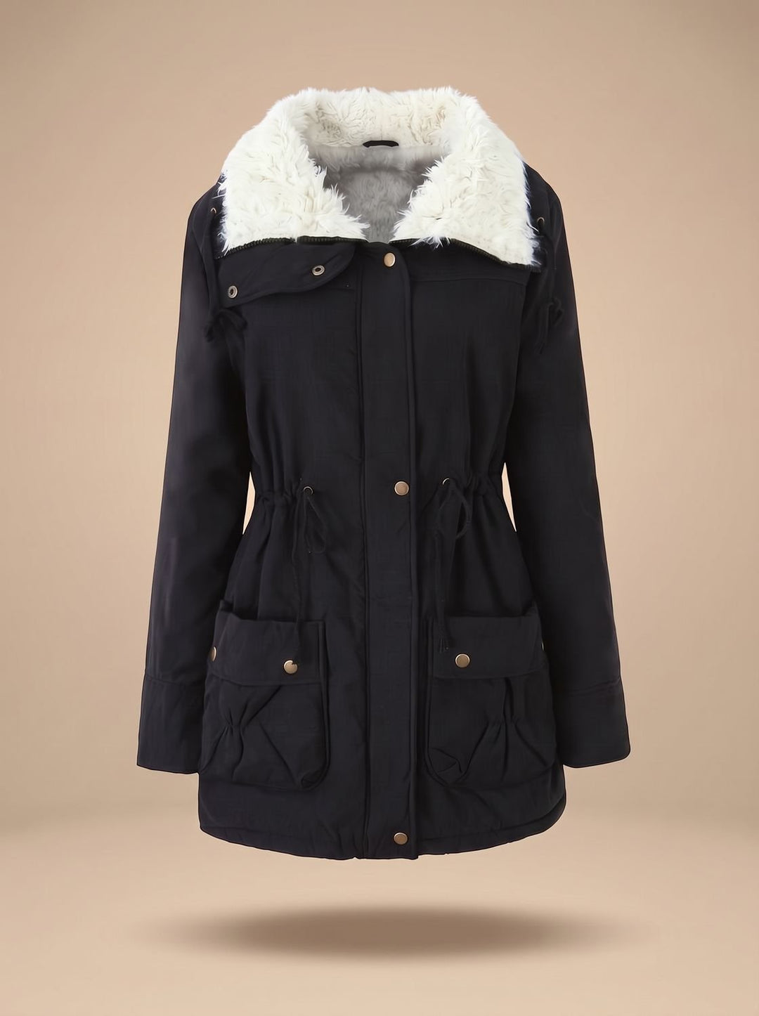 Women's Faux-Fur Collar Drawstring-Waist Insulated Parka Coat - Black