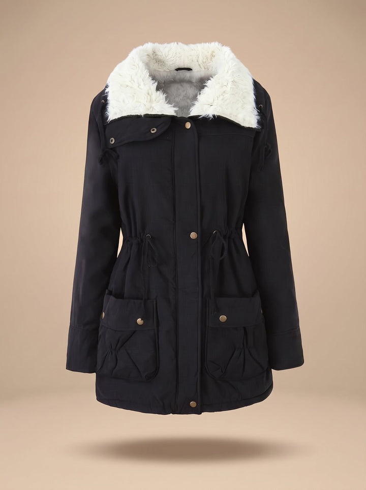 Women's Faux-Fur Collar Drawstring-Waist Insulated Parka Coat - Black