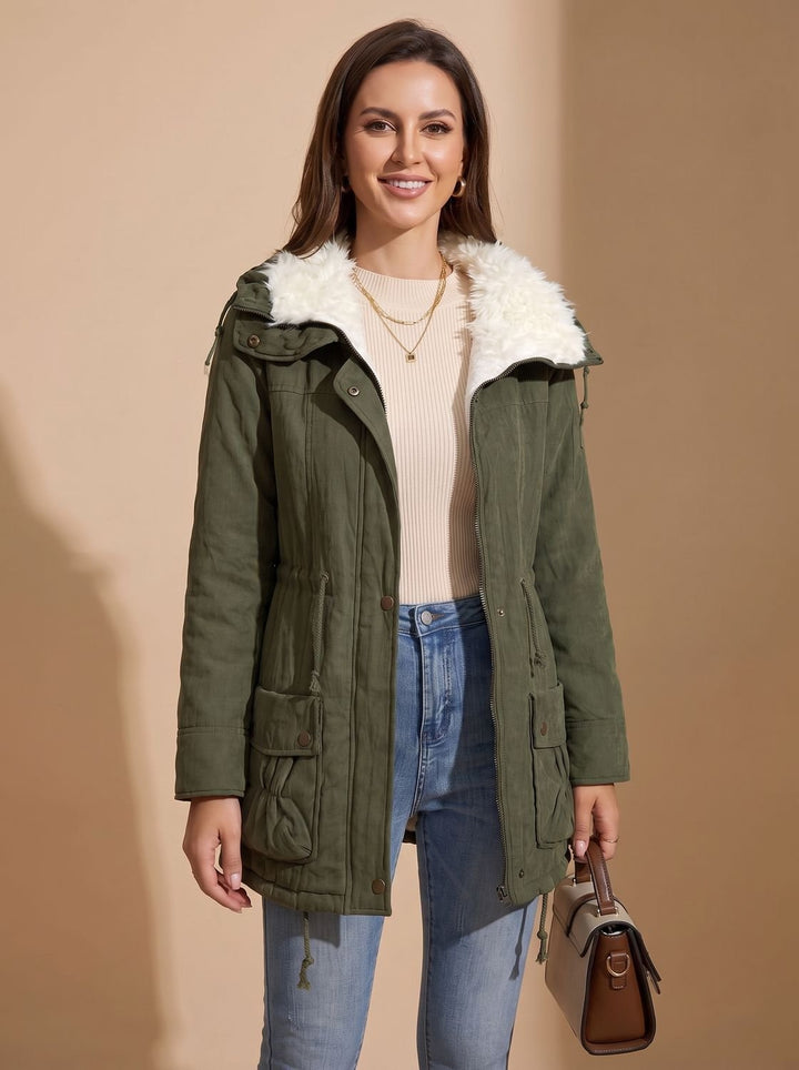 Women's Faux-Fur Collar Drawstring-Waist Insulated Parka Coat