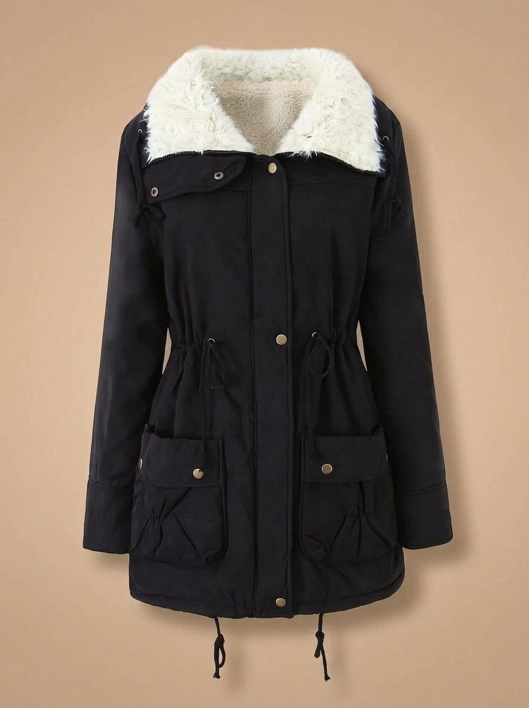 Women's Faux-Fur Collar Drawstring-Waist Insulated Parka Coat