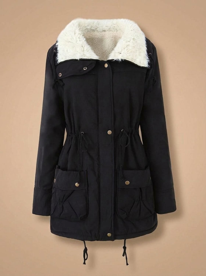 Women's Faux-Fur Collar Drawstring-Waist Insulated Parka Coat