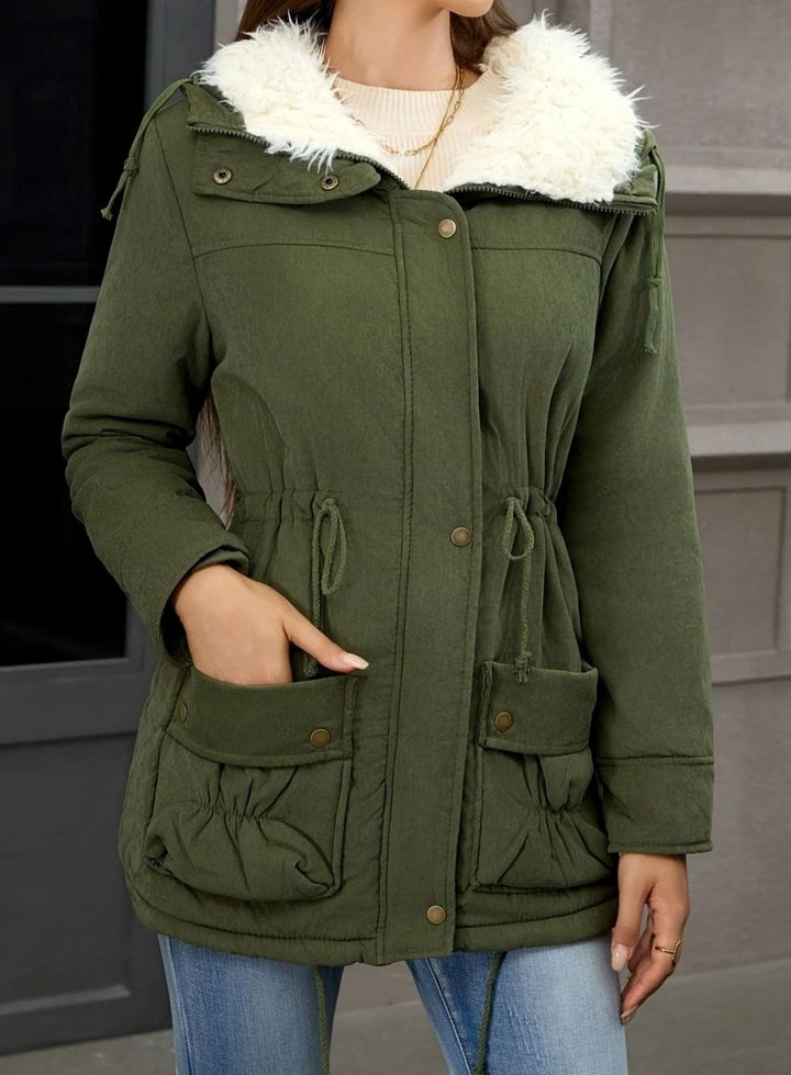 Women's Faux-Fur Collar Drawstring Waist Winter Parka