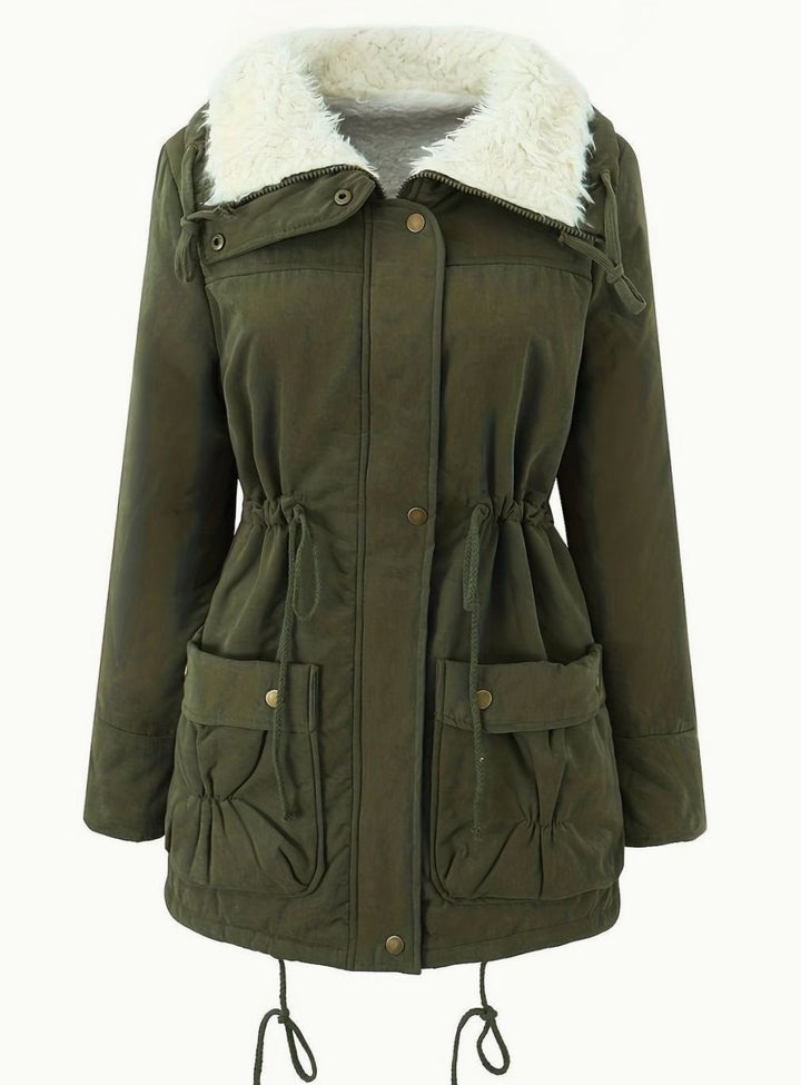 Women's Faux-Fur Collar Drawstring Waist Winter Parka