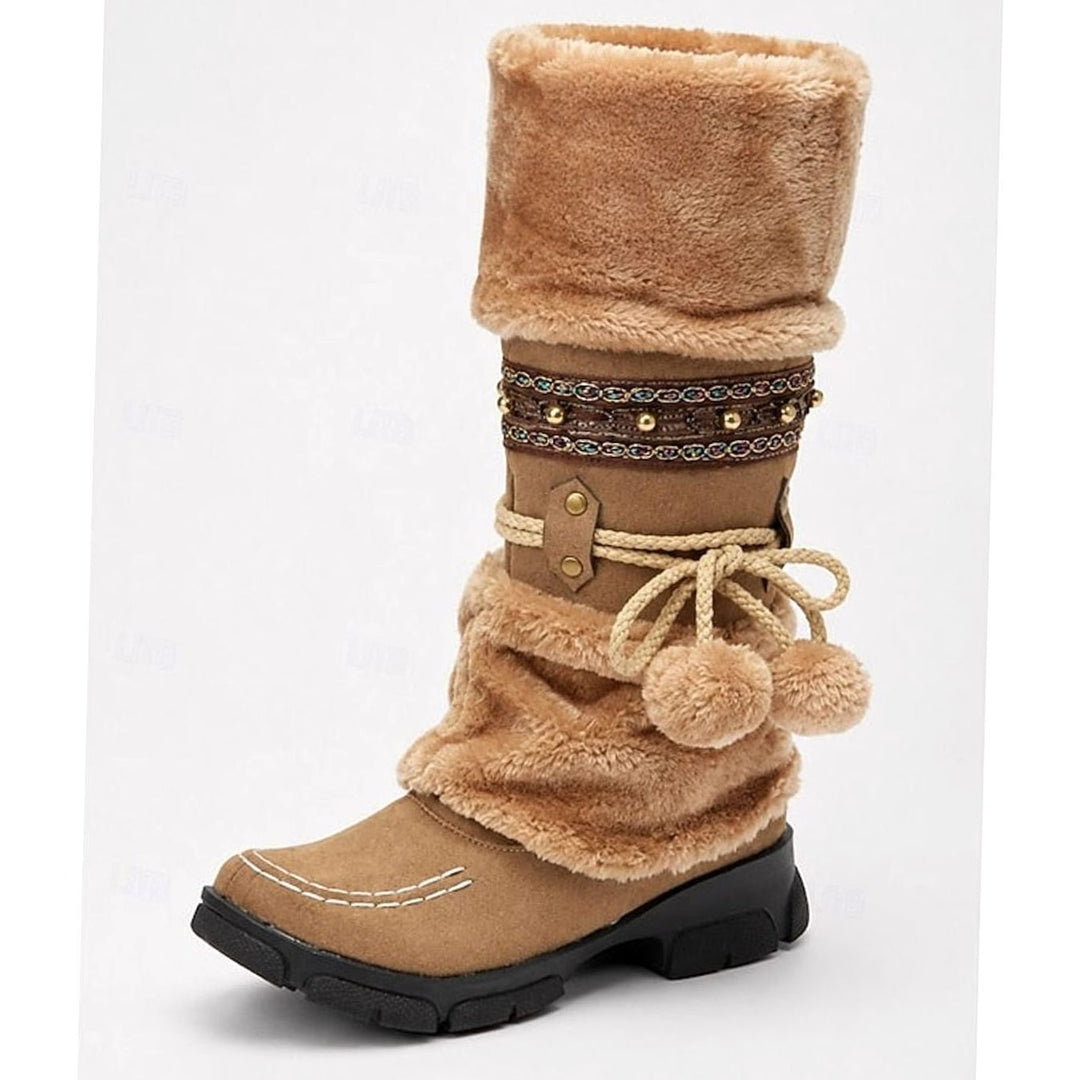 Women's Faux-Fur Cuff Boho Snow Boots Mid-Calf