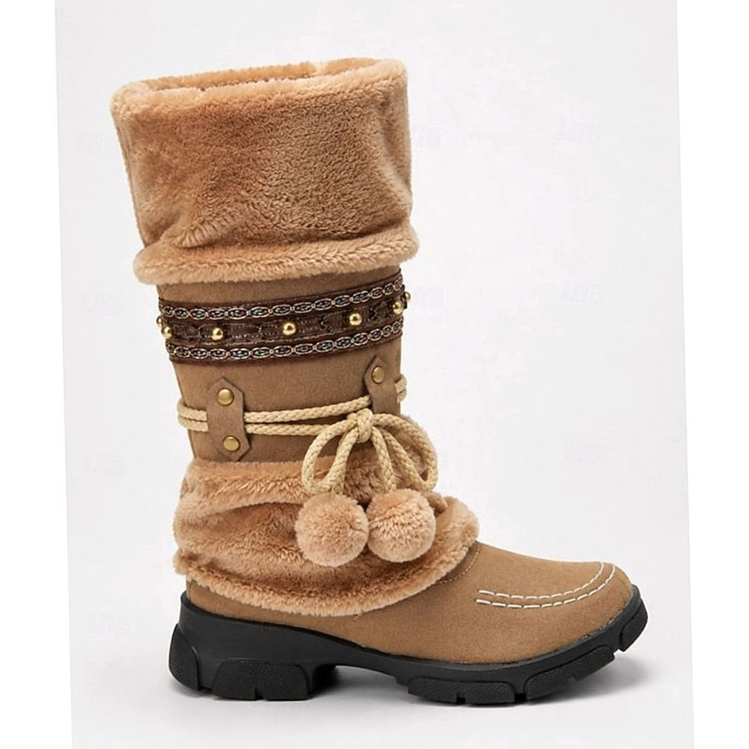Women's Faux-Fur Cuff Boho Snow Boots Mid-Calf