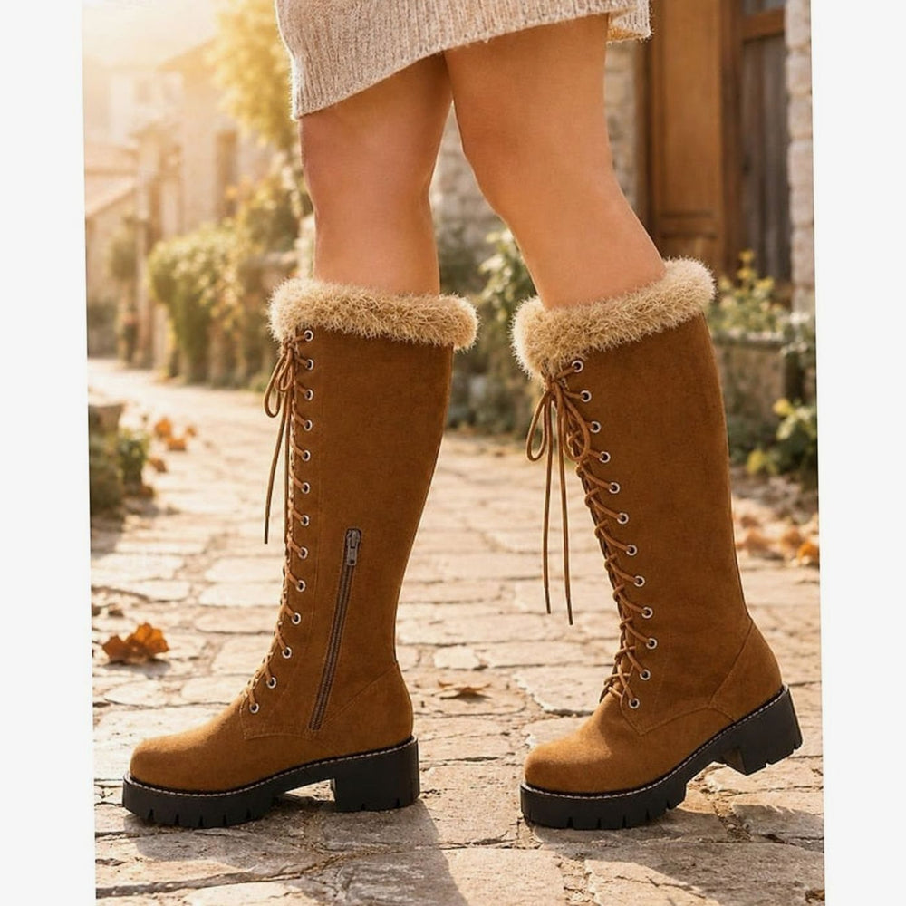 Women's Faux-Fur Cuff Lace-Up Knee-High Winter Snow Boots