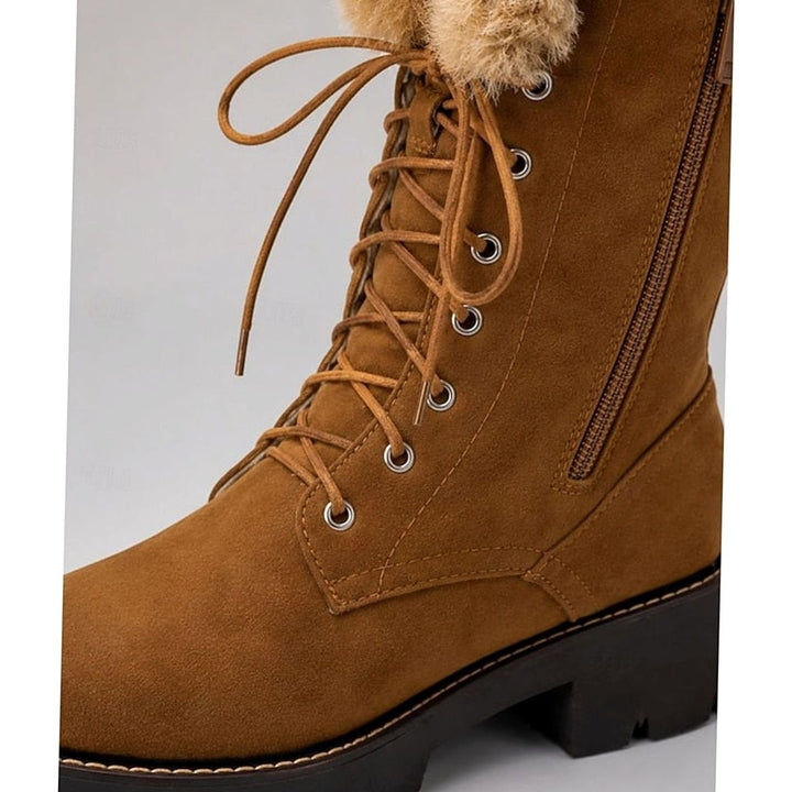 Women's Faux-Fur Cuff Lace-Up Knee-High Winter Snow Boots