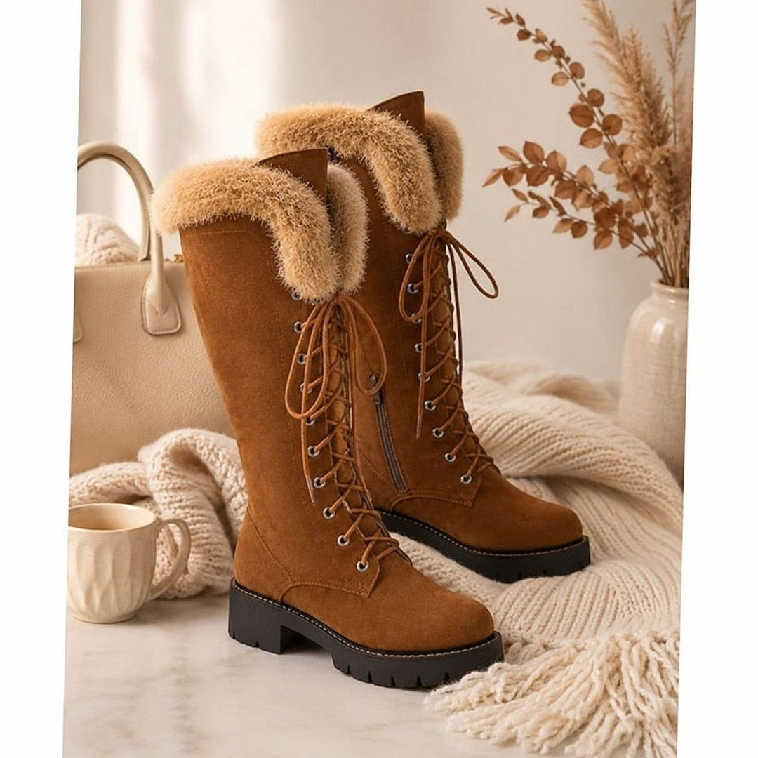 Women's Faux-Fur Cuff Lace-Up Knee-High Winter Snow Boots