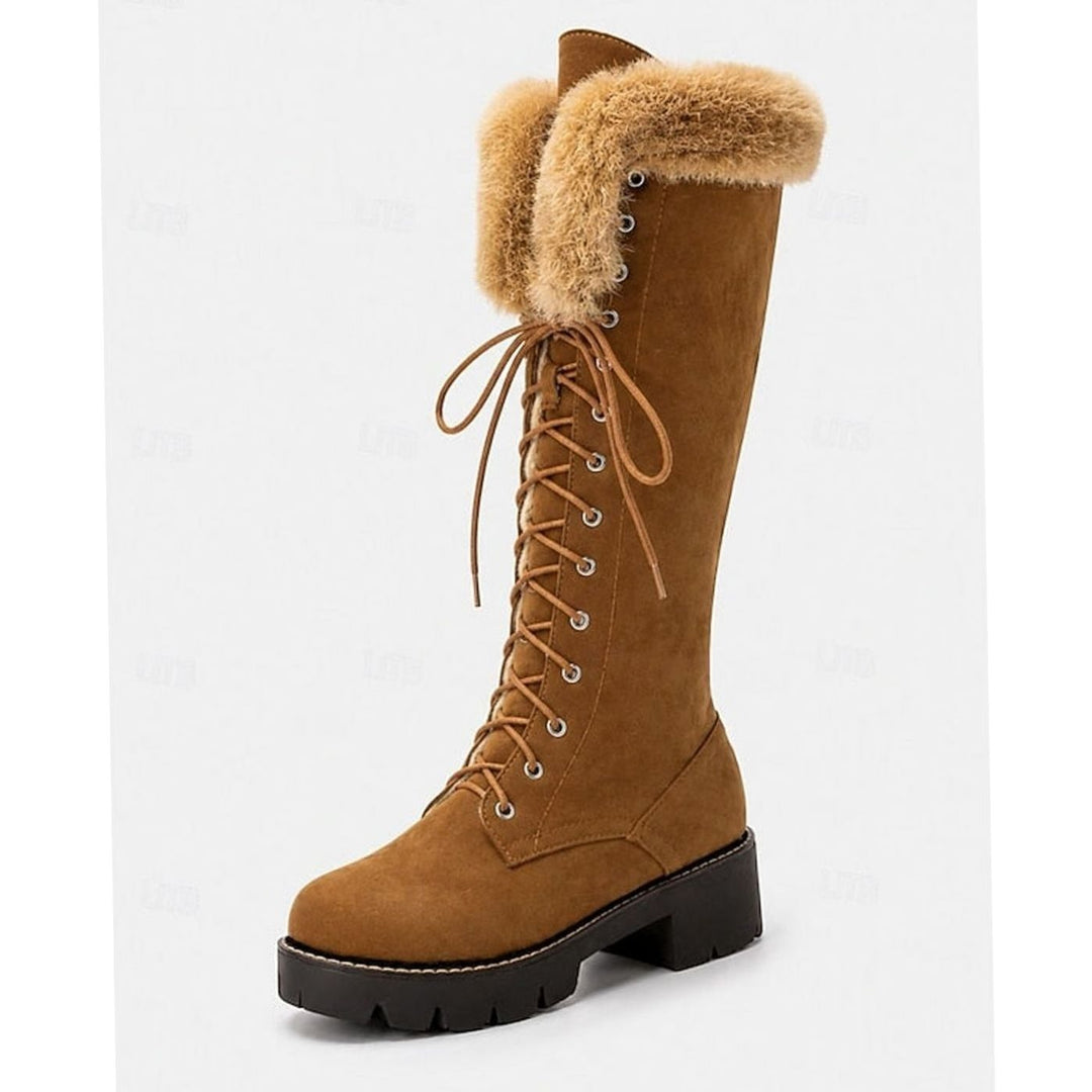 Women's Faux-Fur Cuff Lace-Up Knee-High Winter Snow Boots