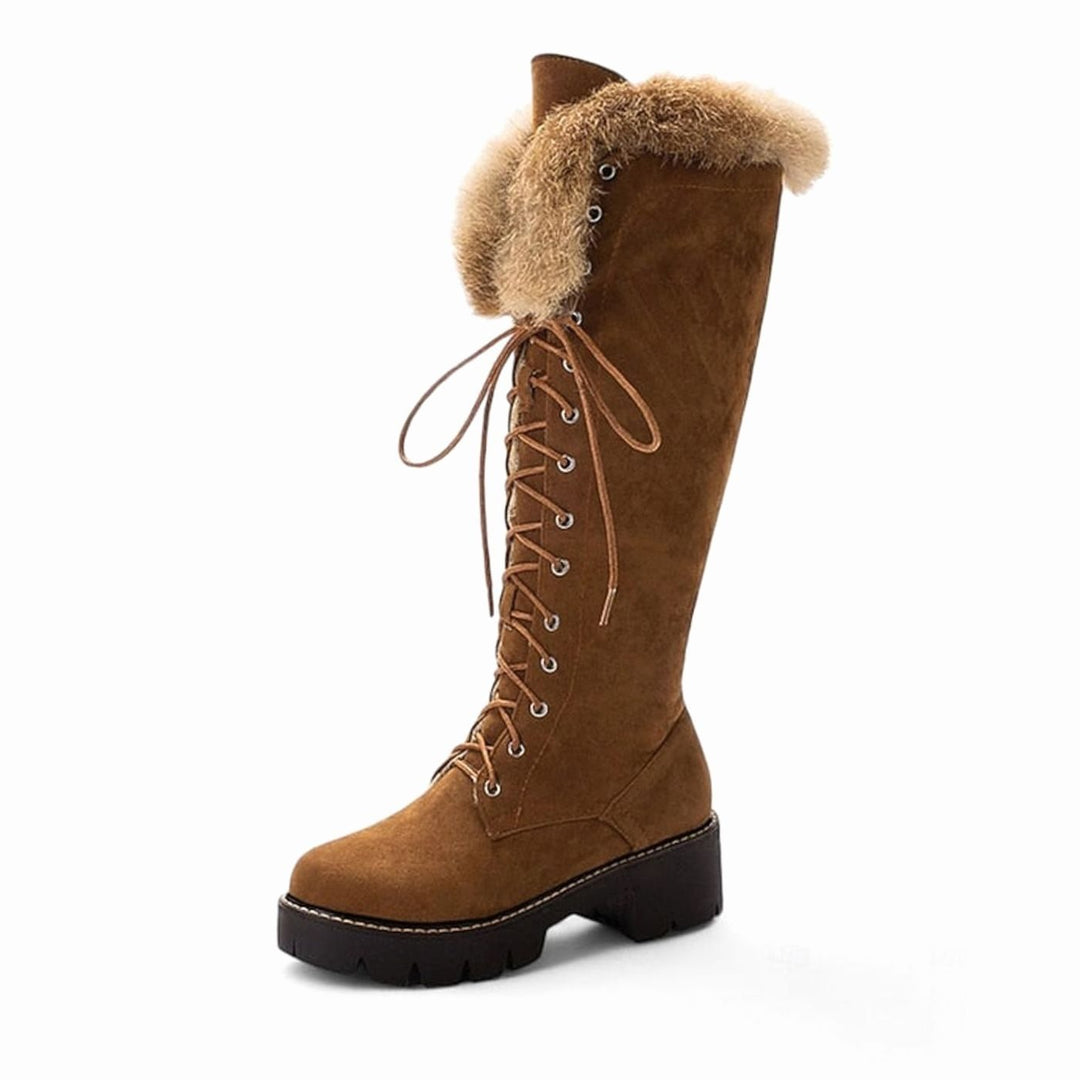 Women's Faux-Fur Cuff Lace-Up Knee-High Winter Snow Boots