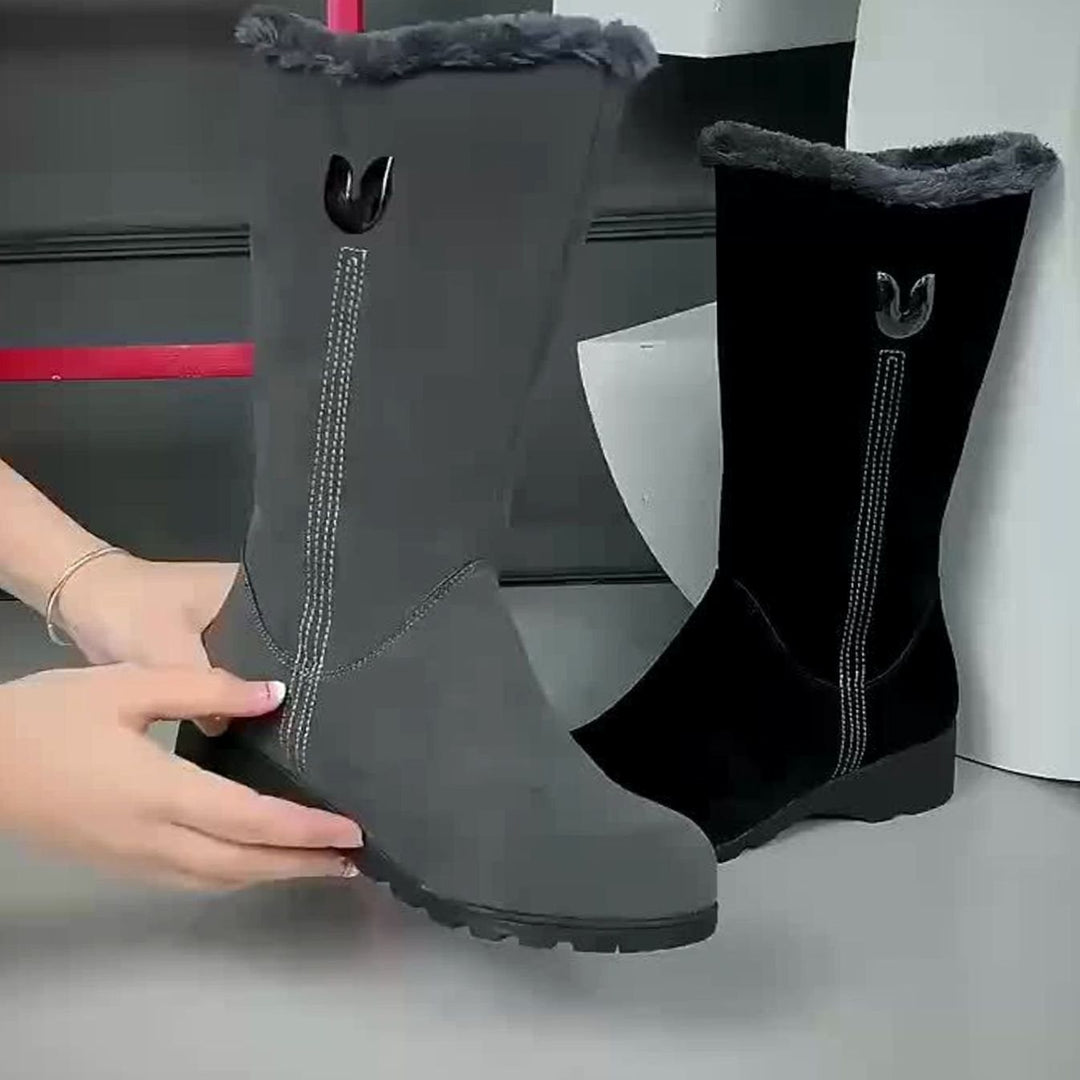 Women's Faux-Fur Cuffed Slip-On Mid-Calf Winter Snow Boots