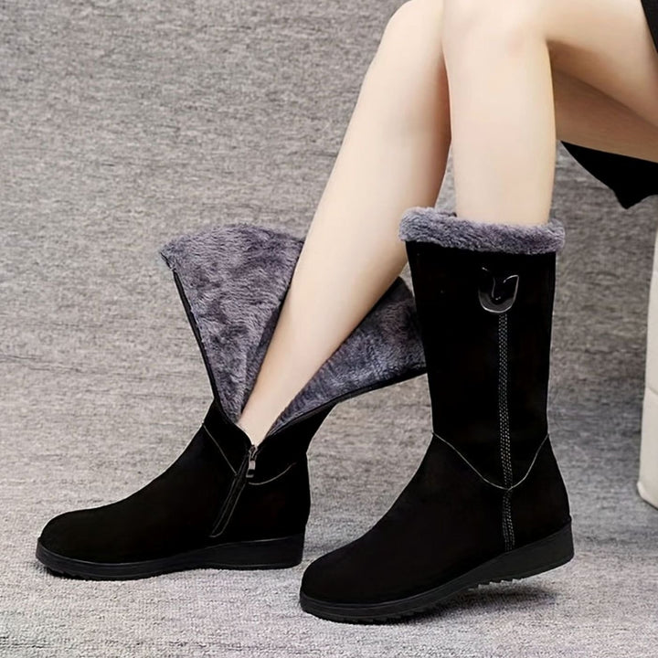 Women's Faux-Fur Cuffed Slip-On Mid-Calf Winter Snow Boots