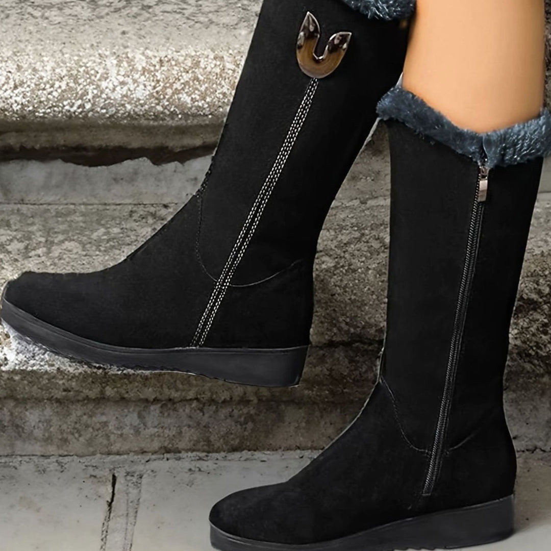 Women's Faux-Fur Cuffed Slip-On Mid-Calf Winter Snow Boots