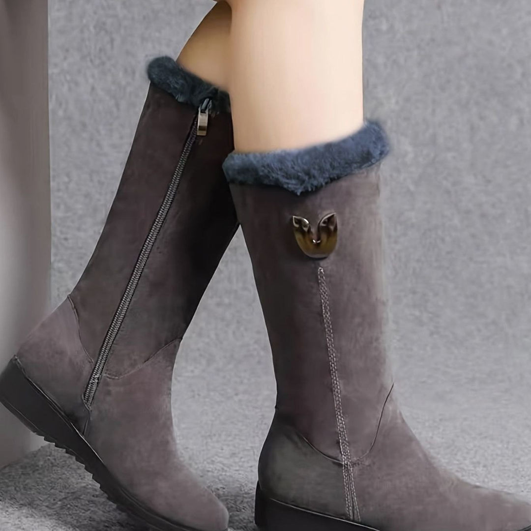 Women's Faux-Fur Cuffed Slip-On Mid-Calf Winter Snow Boots