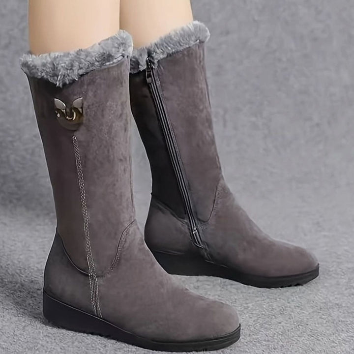 Women's Faux-Fur Cuffed Slip-On Mid-Calf Winter Snow Boots