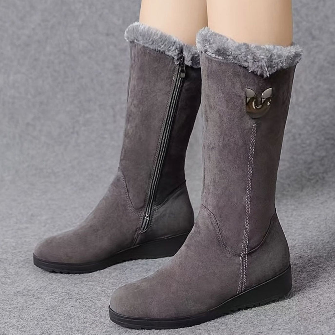 Women's Faux-Fur Cuffed Slip-On Mid-Calf Winter Snow Boots