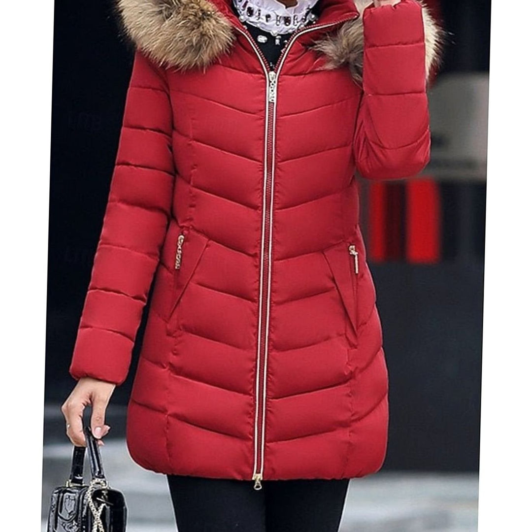 Women's Faux Fur Hood Quilted Jacket Zip-Up Puffer Coat