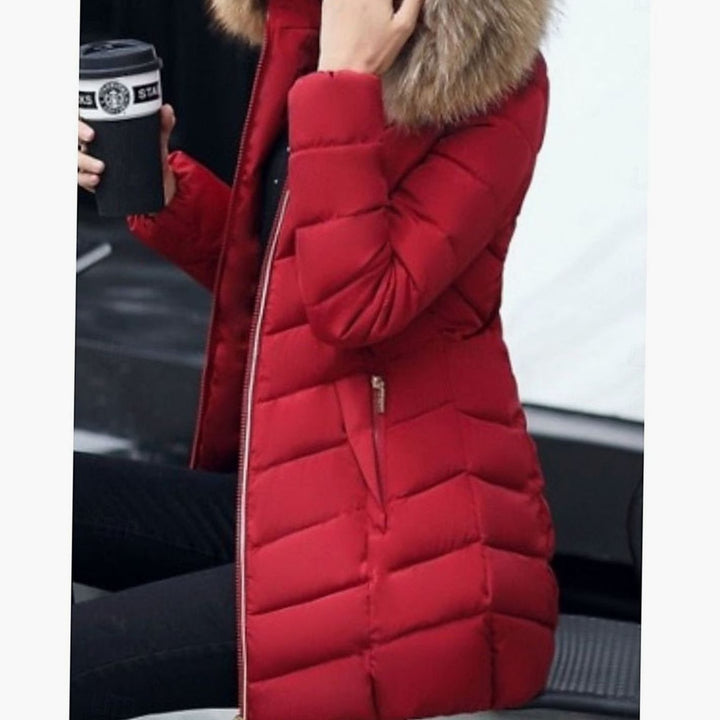 Women's Faux Fur Hood Quilted Jacket Zip-Up Puffer Coat
