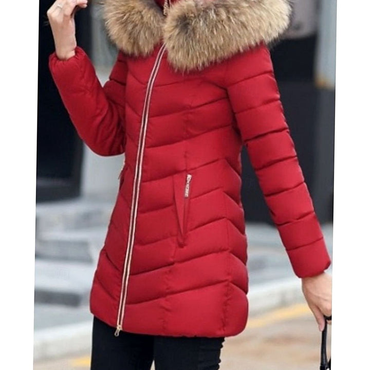 Women's Faux Fur Hood Quilted Jacket Zip-Up Puffer Coat