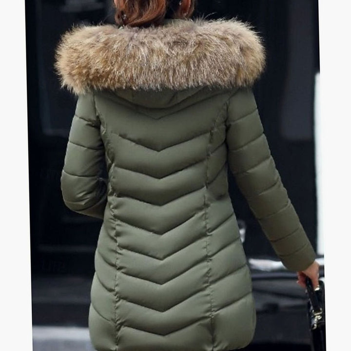 Women's Faux Fur Hood Quilted Jacket Zip-Up Puffer Coat