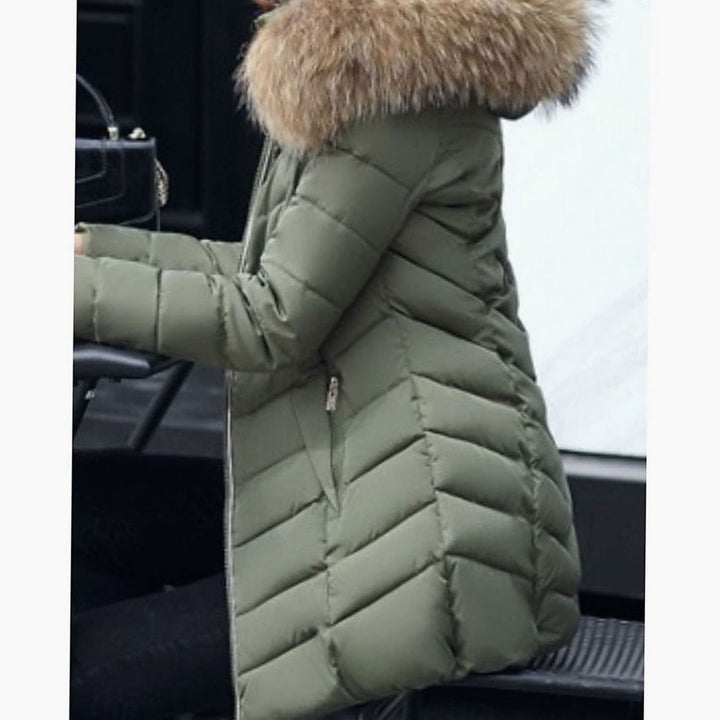 Women's Faux Fur Hood Quilted Jacket Zip-Up Puffer Coat