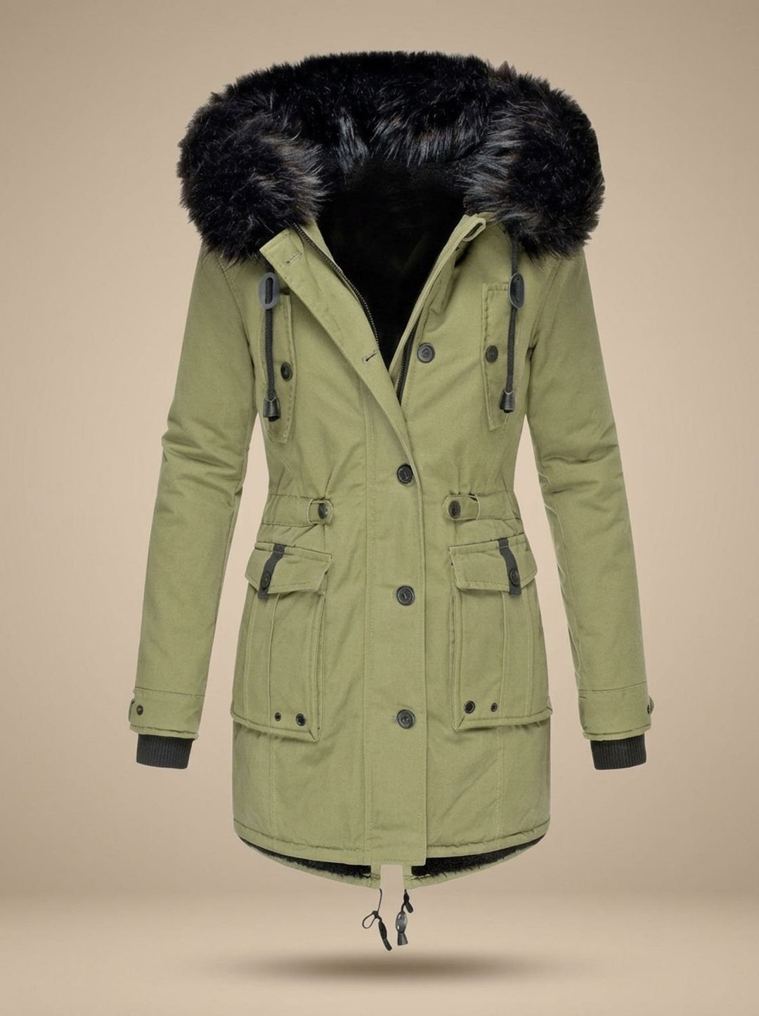 Women's Faux Fur Hooded Fleece-Lined Winter Parka Coat - Green