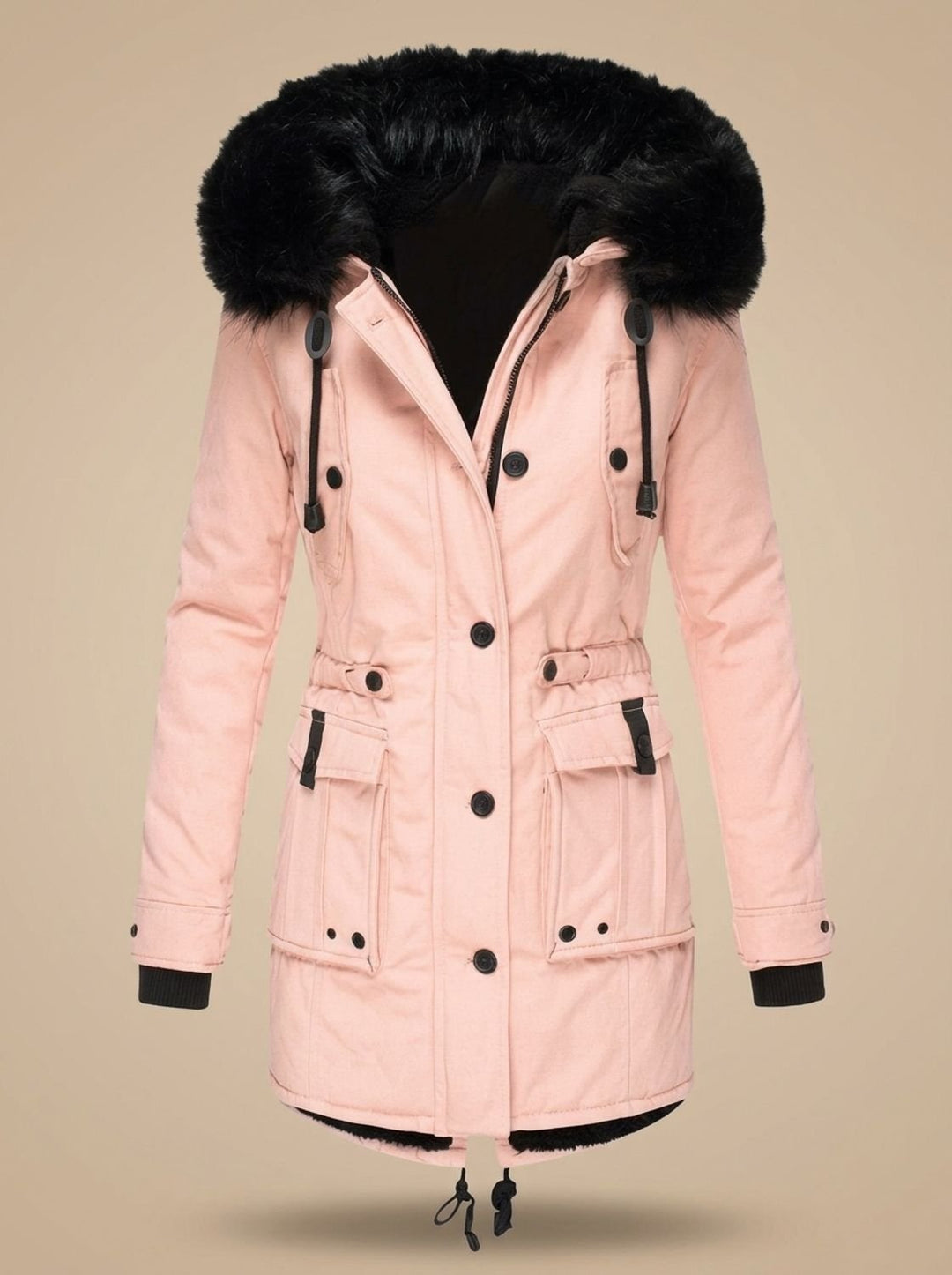 Women's Faux Fur Hooded Fleece-Lined Winter Parka Coat - Pink
