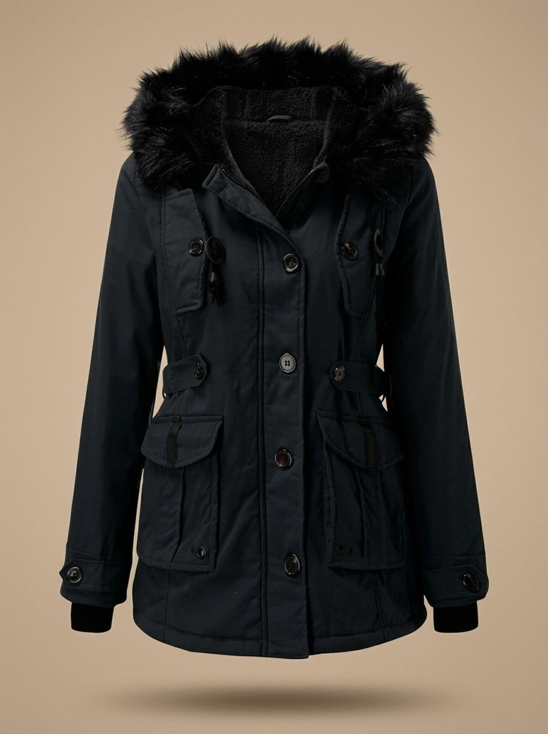Women's Faux Fur Hooded Fleece-Lined Winter Parka Coat