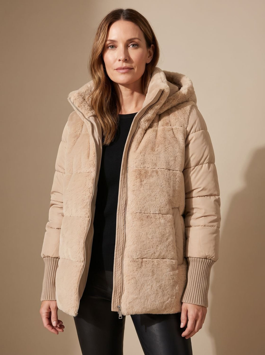 Women's Faux Fur Hooded Quilted Puffer Jacket
