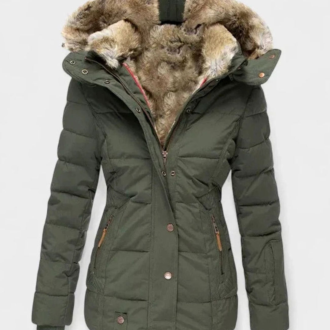 Women's Faux-Fur Hooded Quilted Puffer Winter Coat - Green