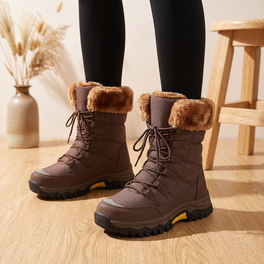 Women's Faux Fur Lace-Up Insulated Winter Snow Boots - Brown