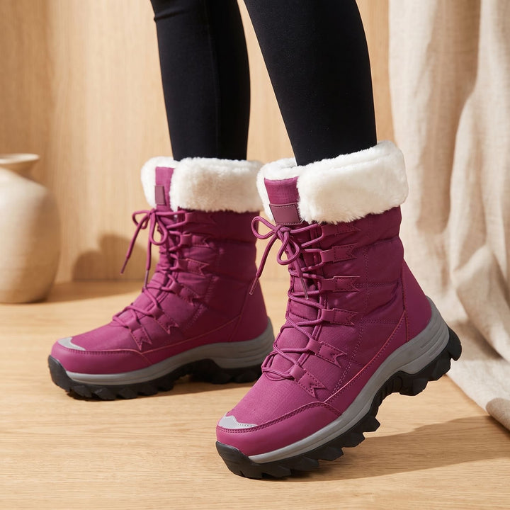 Women's Faux Fur Lace-Up Insulated Winter Snow Boots - Purple